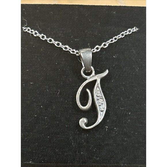 RJ Graziano Sterling Silver Diamond Initial T Pendant 18" Rope Necklace Signed - Picture 1 of 6
